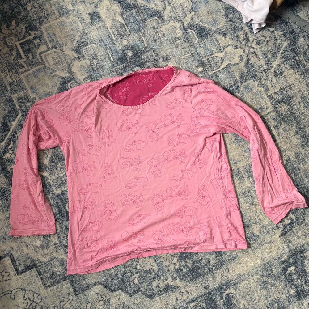 Looney Tunes Pink Long Sleeve Graphic Shirt with Tasmanian Devil All-Over Print